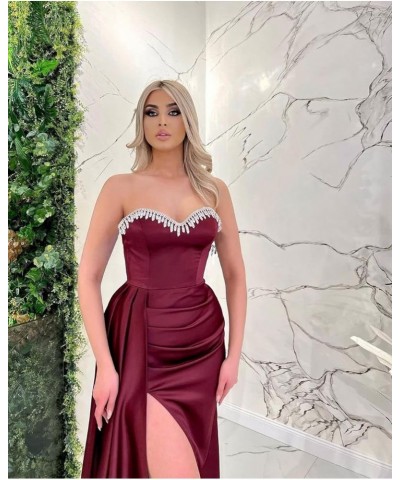 Beaded Black Prom Dresses 2024 Long Satin Ball Gown for Women Formal Mermaid Evening Gowns Blush $40.32 Dresses