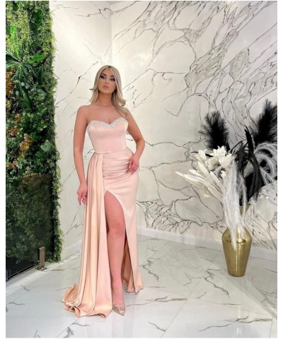 Beaded Black Prom Dresses 2024 Long Satin Ball Gown for Women Formal Mermaid Evening Gowns Blush $40.32 Dresses