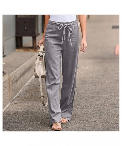 Women's Cotton Linen Pants Summer Drawstring Elastic Waist Straight Leg Beach Pants Breathable Baggy Lounge Trousers Gray $6....