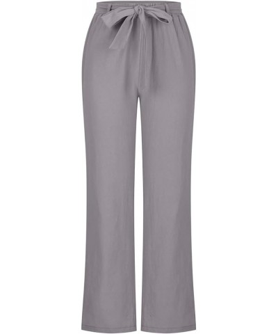Women's Cotton Linen Pants Summer Drawstring Elastic Waist Straight Leg Beach Pants Breathable Baggy Lounge Trousers Gray $6....