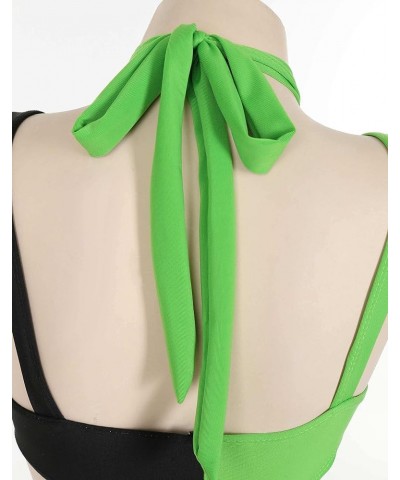 MEOWCOS Women's One Piece Swimwear Sexy Gothic Swimsuit Green and Black Spliced Cutout Bathing Suit Black and Green $19.35 Sw...