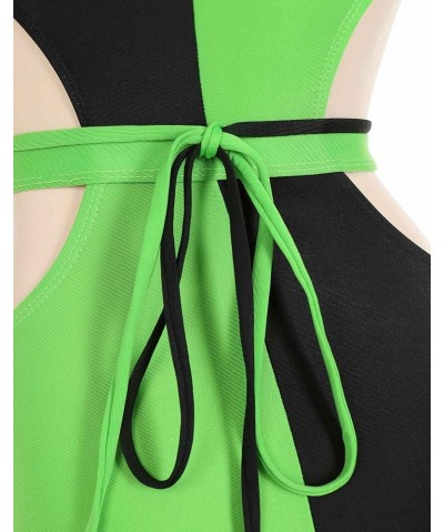 MEOWCOS Women's One Piece Swimwear Sexy Gothic Swimsuit Green and Black Spliced Cutout Bathing Suit Black and Green $19.35 Sw...
