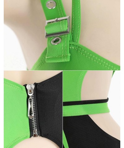 MEOWCOS Women's One Piece Swimwear Sexy Gothic Swimsuit Green and Black Spliced Cutout Bathing Suit Black and Green $19.35 Sw...