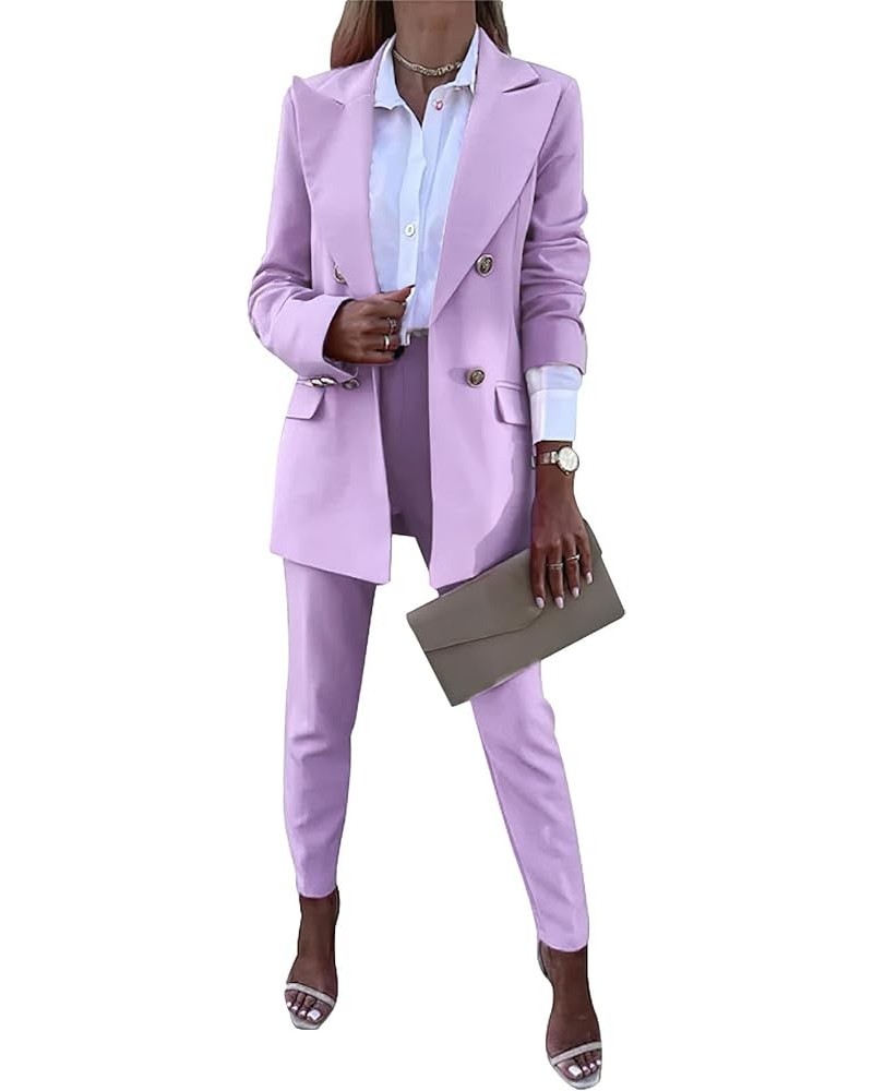 Women's 2 Piece Business Suit Long Sleeve Lapel Button Blazers and Pants Slim Fit Outfits Set Pink $22.05 Suits