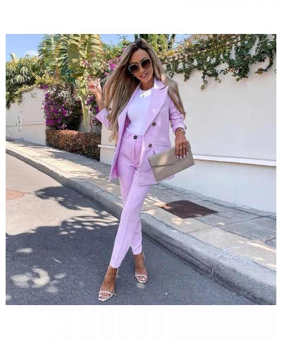 Women's 2 Piece Business Suit Long Sleeve Lapel Button Blazers and Pants Slim Fit Outfits Set Pink $22.05 Suits