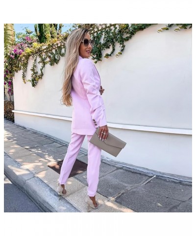 Women's 2 Piece Business Suit Long Sleeve Lapel Button Blazers and Pants Slim Fit Outfits Set Pink $22.05 Suits