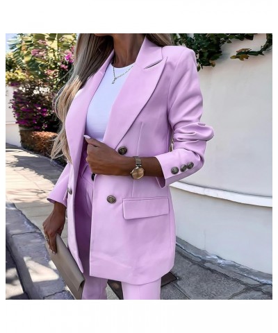 Women's 2 Piece Business Suit Long Sleeve Lapel Button Blazers and Pants Slim Fit Outfits Set Pink $22.05 Suits