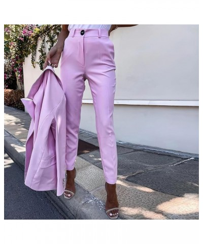 Women's 2 Piece Business Suit Long Sleeve Lapel Button Blazers and Pants Slim Fit Outfits Set Pink $22.05 Suits