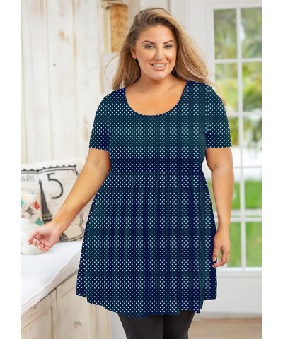 Women's Plus Size Tunic Short Sleeve Clothes Scoop Neck Summer Tops Pleated Flowy Loose Fit Babydoll T Shirt L-5X D9- Navy Bl...