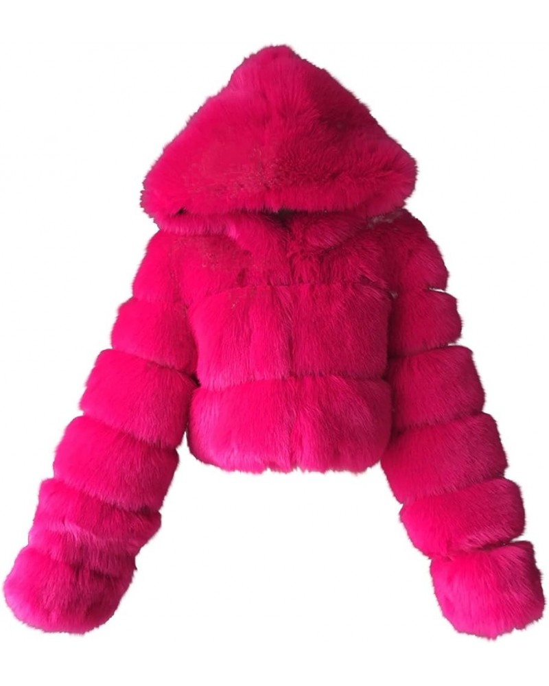 Cropped Faux Fur Coats For Women Winter Trendy Plus Size Hooded Jackets Tops Soft Furry Zipper Short Hoodie Outwear Hot Pink ...