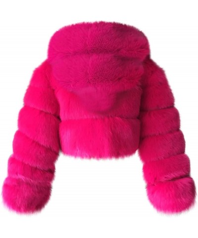 Cropped Faux Fur Coats For Women Winter Trendy Plus Size Hooded Jackets Tops Soft Furry Zipper Short Hoodie Outwear Hot Pink ...