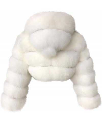 Women's Short Faux Fur Coats Hooded Warm Furry Splicing Crop Jacket Long Sleeve Winter Outerwear Elegant Furry Coat White $29...