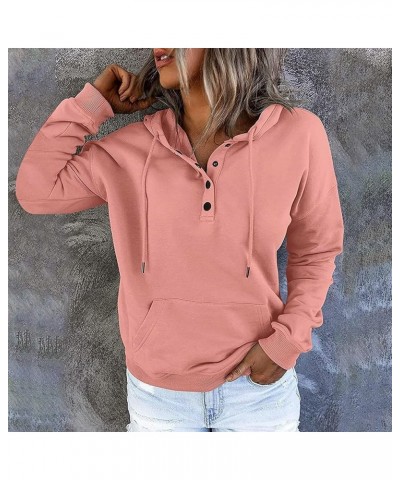 Hoodies for Women 2023 Button V Neck Sweatshirt Fall Casual Long Sleeve Hooded Pullover Trendy Drawstring Sweater Tops A01_pi...