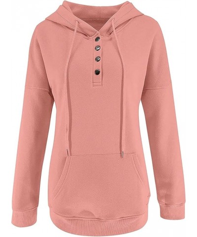 Hoodies for Women 2023 Button V Neck Sweatshirt Fall Casual Long Sleeve Hooded Pullover Trendy Drawstring Sweater Tops A01_pi...