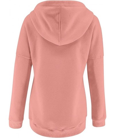 Hoodies for Women 2023 Button V Neck Sweatshirt Fall Casual Long Sleeve Hooded Pullover Trendy Drawstring Sweater Tops A01_pi...