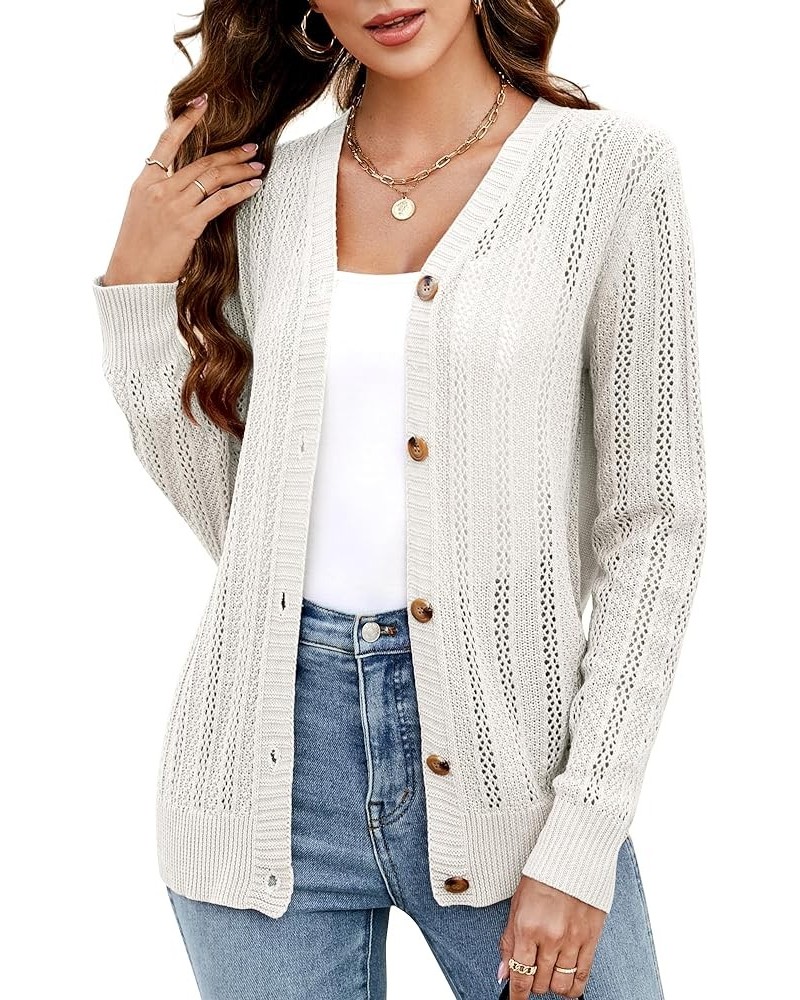Women's Open Front Cardigan Long Sleeve Lightweight Crochet Sweater 2023 Button Down Cable Knit Outwear Coat Beige $10.59 Swe...
