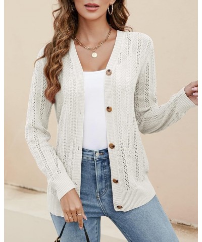 Women's Open Front Cardigan Long Sleeve Lightweight Crochet Sweater 2023 Button Down Cable Knit Outwear Coat Beige $10.59 Swe...