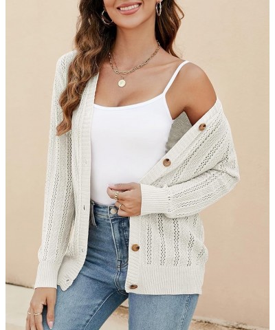 Women's Open Front Cardigan Long Sleeve Lightweight Crochet Sweater 2023 Button Down Cable Knit Outwear Coat Beige $10.59 Swe...