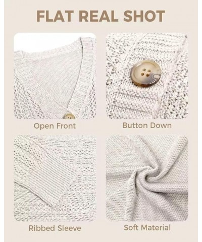Women's Open Front Cardigan Long Sleeve Lightweight Crochet Sweater 2023 Button Down Cable Knit Outwear Coat Beige $10.59 Swe...