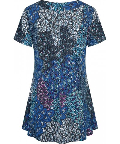 Women's Tunic Summer Short Sleeve Top Loose V Neck Dressy Shirt Blouse Bluegreen $13.16 Blouses