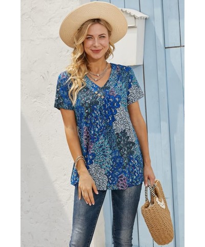 Women's Tunic Summer Short Sleeve Top Loose V Neck Dressy Shirt Blouse Bluegreen $13.16 Blouses
