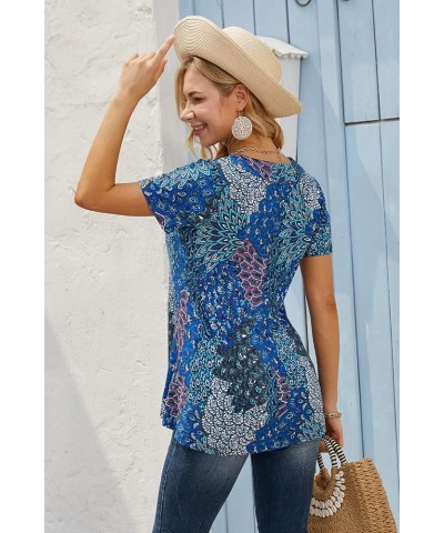 Women's Tunic Summer Short Sleeve Top Loose V Neck Dressy Shirt Blouse Bluegreen $13.16 Blouses