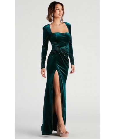 Long Sleeve Velvet Bridesmaid Dresses for Women 2024 Slit V Neck Maxi Velvet Dress for Party Formal Evening Gown Wine Red $32...