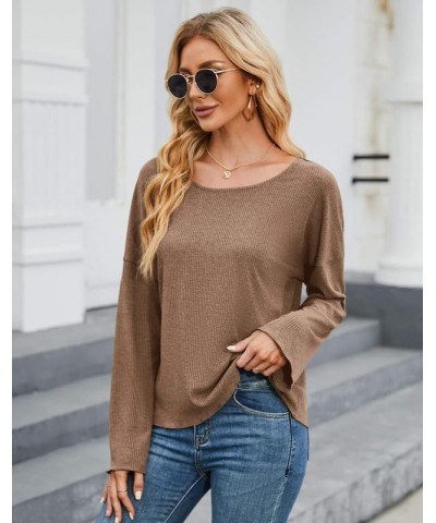 Women Fall Long Sleeve Shirts Puff Sleeve Crew Neck Tops Solid Color Casual Loose Tunic Tops Pullovers Beige $11.20 Tops