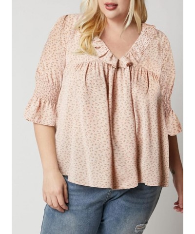 Womens Plus Size Floral Print Blouses V Neck Ruffle Flowy Short Sleeve Shirts Babydoll Casual Tunic Tops(1X-5X) B Pink $17.91...