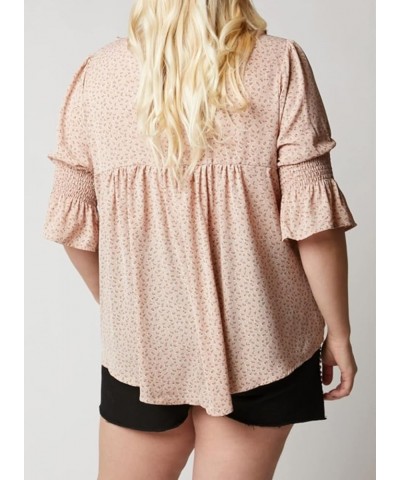 Womens Plus Size Floral Print Blouses V Neck Ruffle Flowy Short Sleeve Shirts Babydoll Casual Tunic Tops(1X-5X) B Pink $17.91...