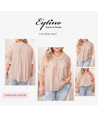 Womens Plus Size Floral Print Blouses V Neck Ruffle Flowy Short Sleeve Shirts Babydoll Casual Tunic Tops(1X-5X) B Pink $17.91...