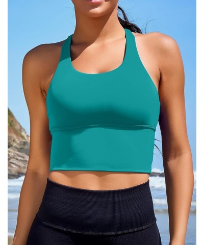 Women Sports Bras Longline Fitness Crop Tops Tank Gym Camisole Strappy Criss Cross Yoga Workout Running Shirts New Green Spor...