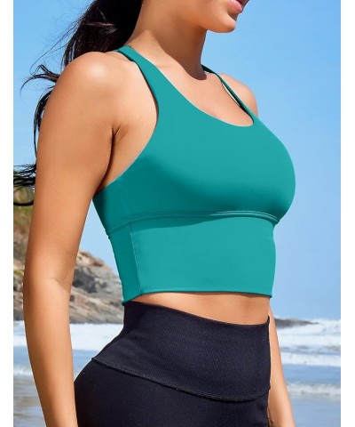 Women Sports Bras Longline Fitness Crop Tops Tank Gym Camisole Strappy Criss Cross Yoga Workout Running Shirts New Green Spor...