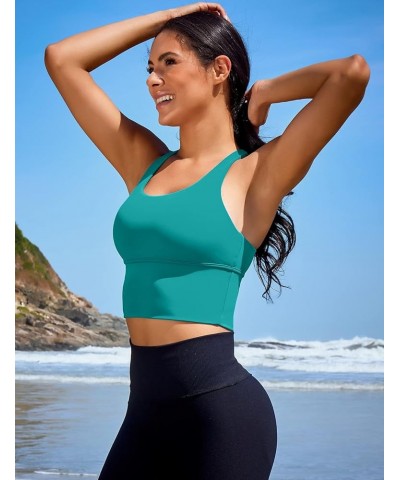Women Sports Bras Longline Fitness Crop Tops Tank Gym Camisole Strappy Criss Cross Yoga Workout Running Shirts New Green Spor...
