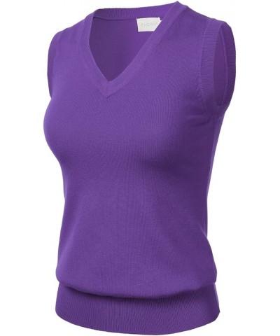 Women Solid Classic V-Neck Sleeveless Pullover Sweater Vest Top Fsw002_ultraviolet $12.99 Sweaters