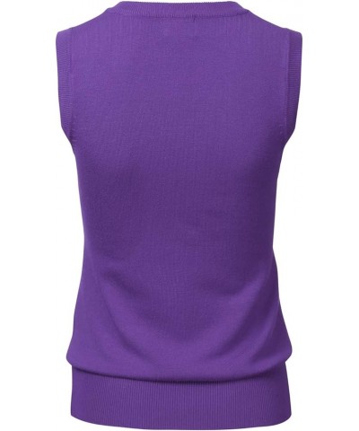 Women Solid Classic V-Neck Sleeveless Pullover Sweater Vest Top Fsw002_ultraviolet $12.99 Sweaters
