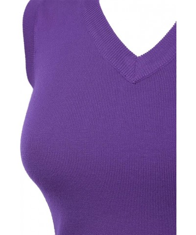 Women Solid Classic V-Neck Sleeveless Pullover Sweater Vest Top Fsw002_ultraviolet $12.99 Sweaters