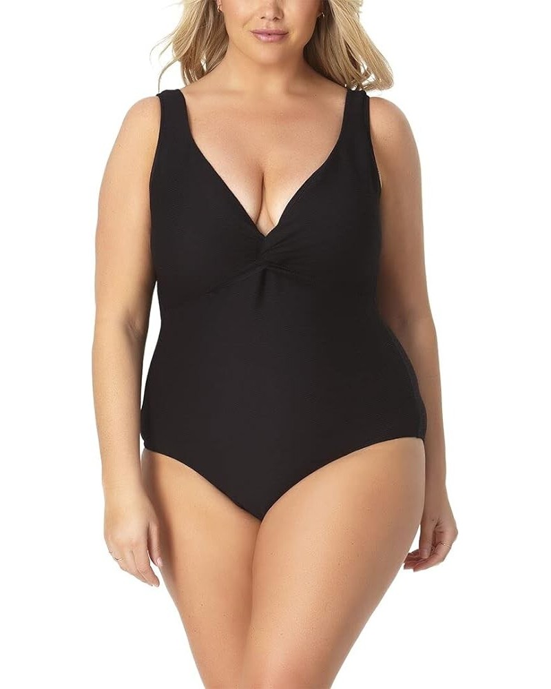 Women's Twist Front One Piece Swimsuit Black $10.00 Swimsuits