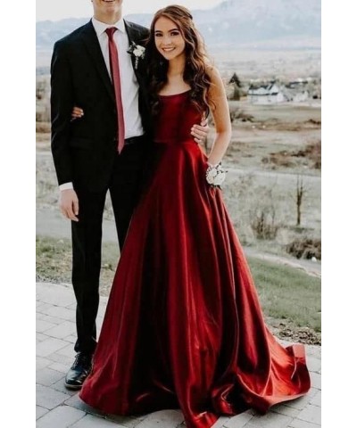 Women's Satin Prom Dresses Long Ball Gown with Slit Backless Spaghetti Straps Formal Evening Dress for Wedding Turquoise $36....