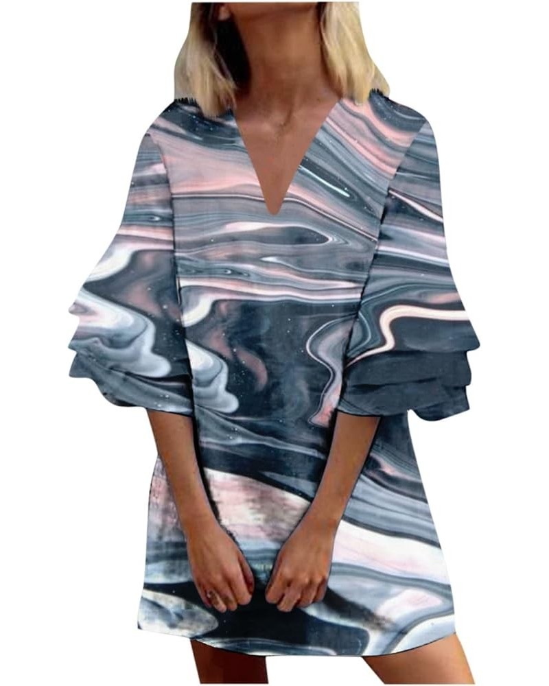 3/4 Ruffle Sleeve Women's Dress Elegant Fresh Floral Printed V-Neck Mini Dress Vacation Going Out Party Dress 06-navy $12.86 ...