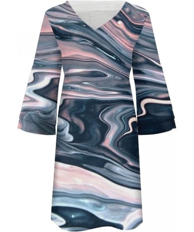 3/4 Ruffle Sleeve Women's Dress Elegant Fresh Floral Printed V-Neck Mini Dress Vacation Going Out Party Dress 06-navy $12.86 ...