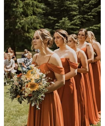 Women's Off The Shoulder Bridesmaid Dresses with Slit 2024 Long Chiffon Formal Party Dress for Wedding Fuchsia $37.79 Dresses