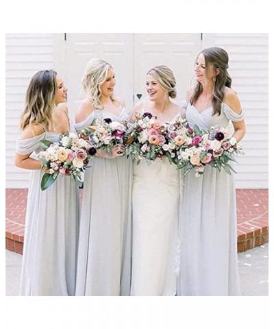 Women's Off The Shoulder Bridesmaid Dresses with Slit 2024 Long Chiffon Formal Party Dress for Wedding Fuchsia $37.79 Dresses