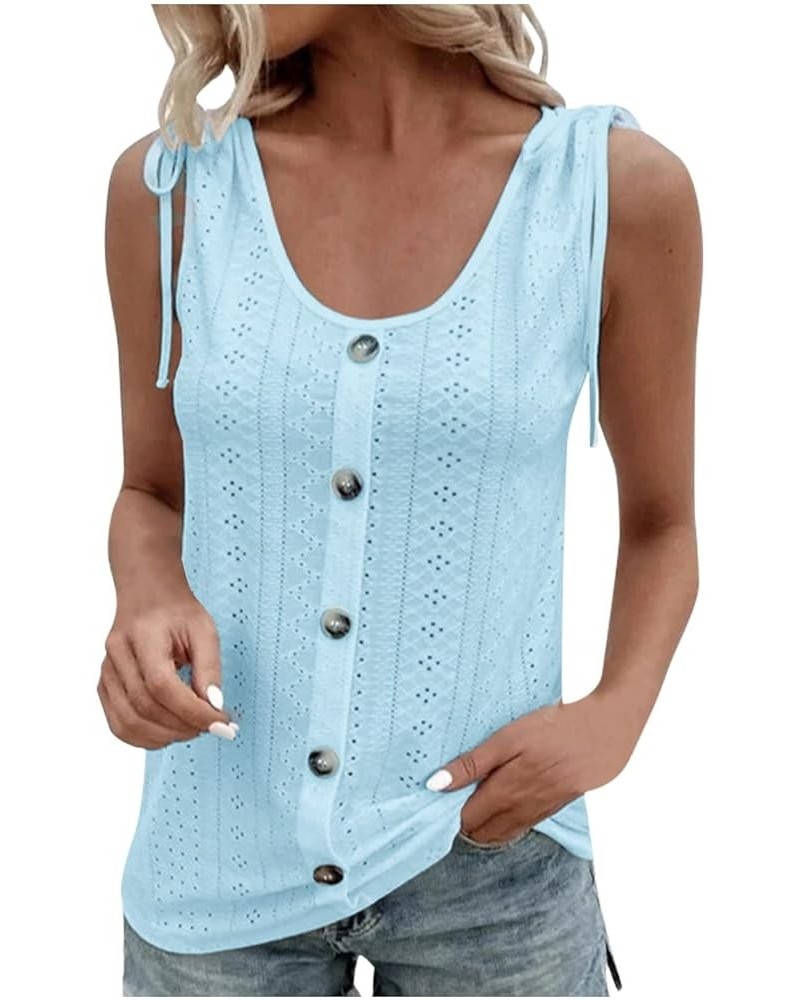Summer Tank Top for Women Casual Loose Fit Pleated Sleeveless Tops 2023 Trendy Plus Size Comfy Flowy T-Shirts B Sky Blue $5.5...