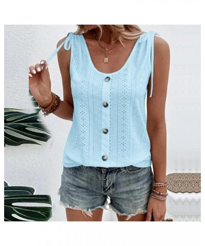 Summer Tank Top for Women Casual Loose Fit Pleated Sleeveless Tops 2023 Trendy Plus Size Comfy Flowy T-Shirts B Sky Blue $5.5...