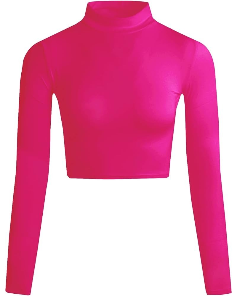 Women's Long Sleeve Mock Neck Pure Soft Thin Sexy Stretch Crop TOP T Shirt Hotpink $10.00 T-Shirts