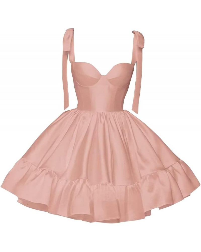 Satin Short Homecoming Dresses for Teens Spaghetti Strap A Line Ball Gown Ruched Formal Party Dress LNL0726 Blush $29.92 Dresses