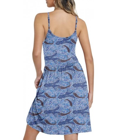 Womens Cover Ups Sundress Casual V Neck Tunics Dress Loose Comfy Swing Strappy Dresses for Legging Cashew Cyan-blue $22.67 Sw...