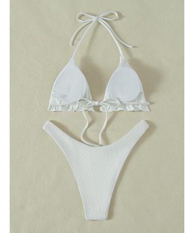 Women's Floral Frill Trim Underwire High Cut Two Piece Bikini Swimsuit White $16.32 Swimsuits