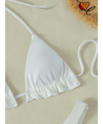 Women's Floral Frill Trim Underwire High Cut Two Piece Bikini Swimsuit White $16.32 Swimsuits